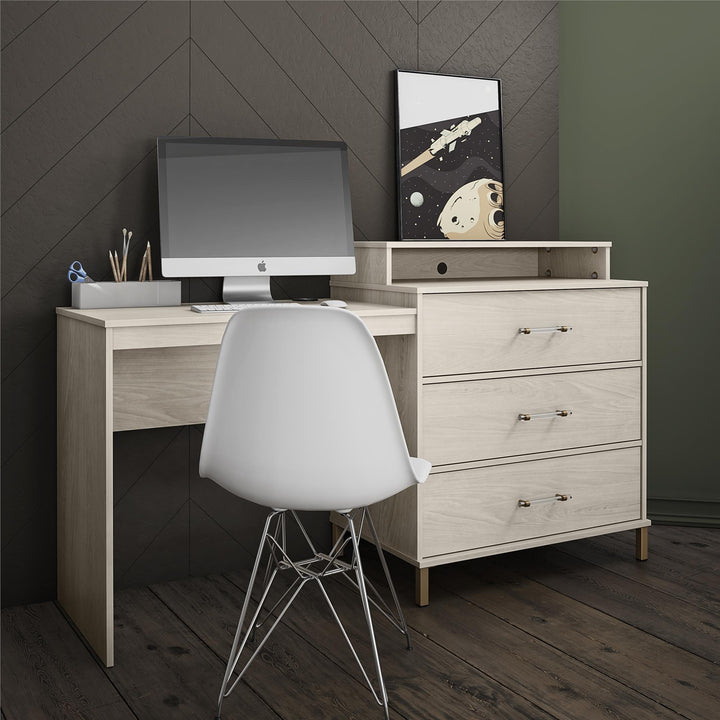 Kalissa Dresser Desk Combo with Wireless Charger - White Oak