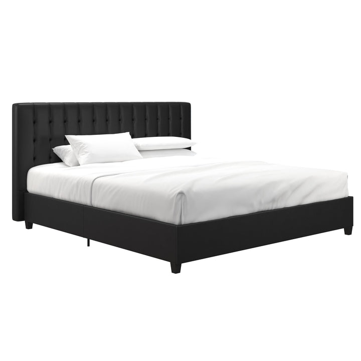 Emily Tufted Upholstered Bed with Wooden slats and Frame - Black Faux Leather - King