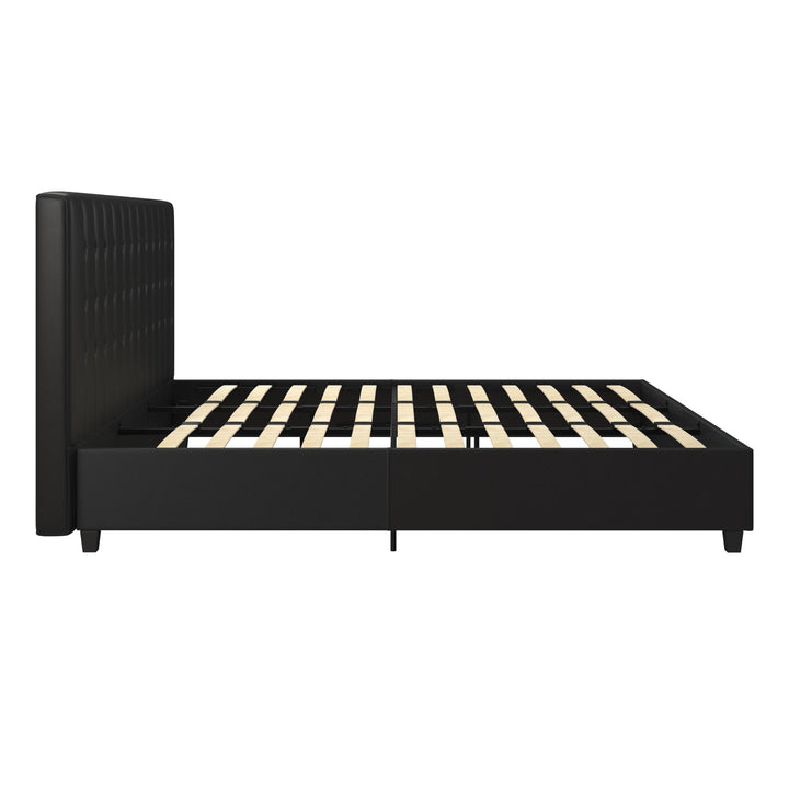 Emily Tufted Upholstered Bed with Wooden slats and Frame - Black Faux Leather - King