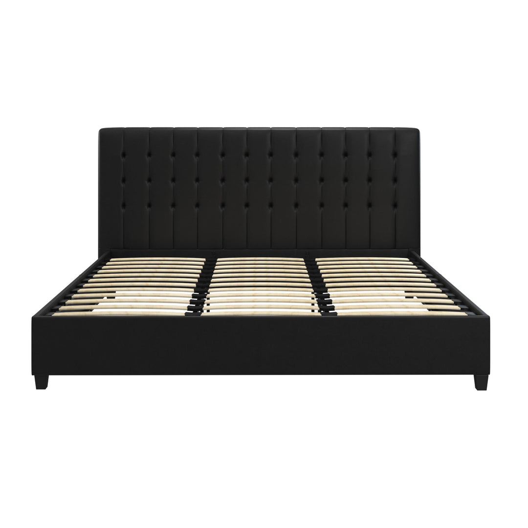 Emily Tufted Upholstered Bed with Wooden slats and Frame - Black Faux Leather - King