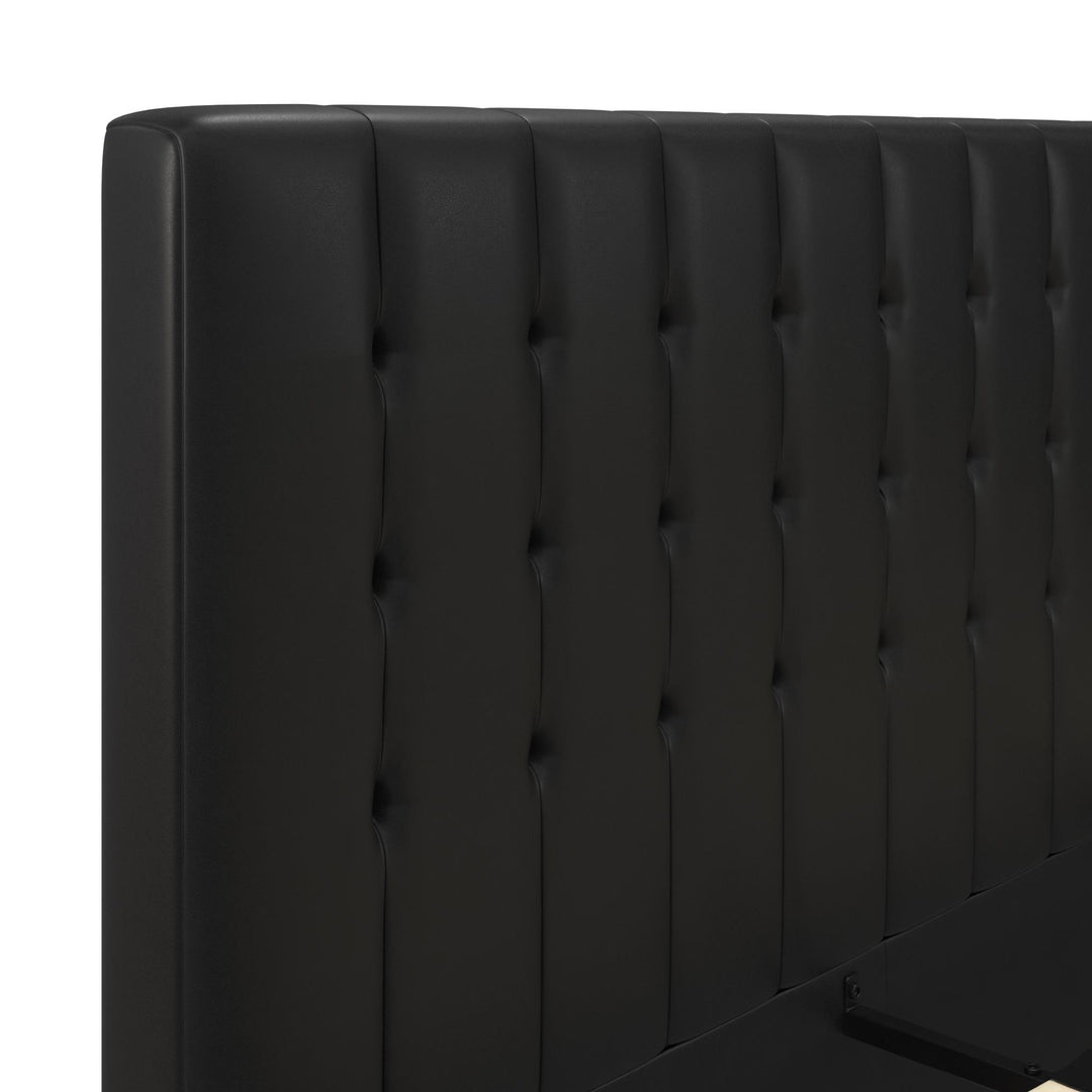 Emily Tufted Upholstered Bed with Wooden slats and Frame - Black Faux Leather - King