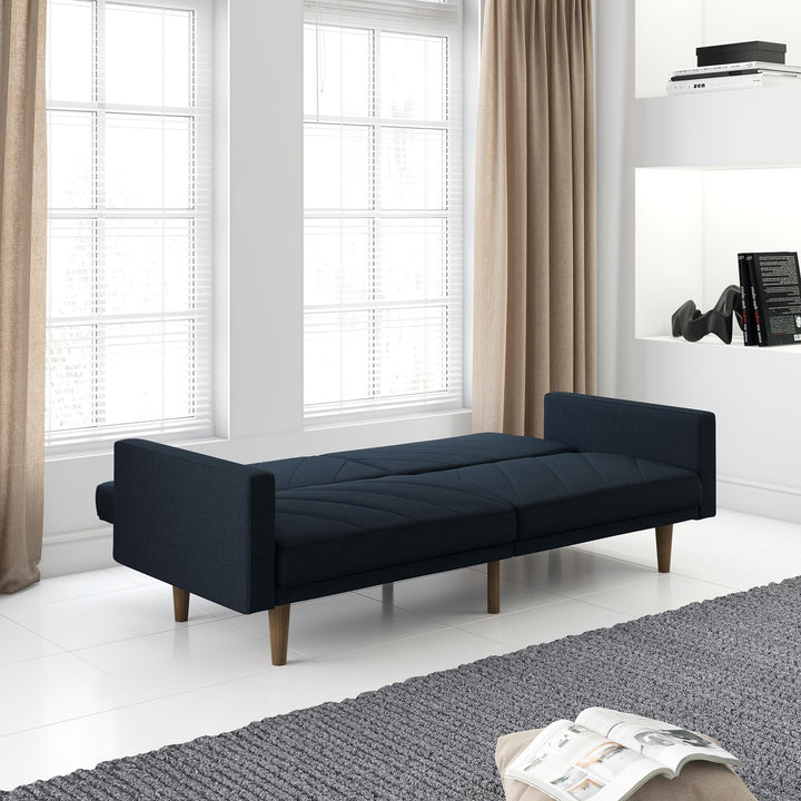 Paxson Futon with Solid Wood Legs and Diagonal Design - Navy