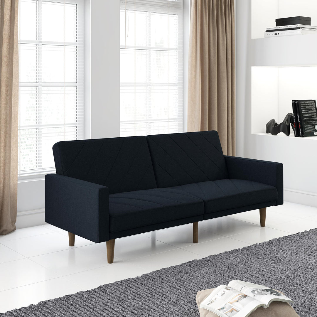 Paxson Futon with Solid Wood Legs and Diagonal Design - Navy