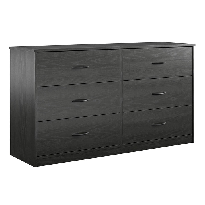 Milani 6 Drawer Wide Dresser - Black Oak