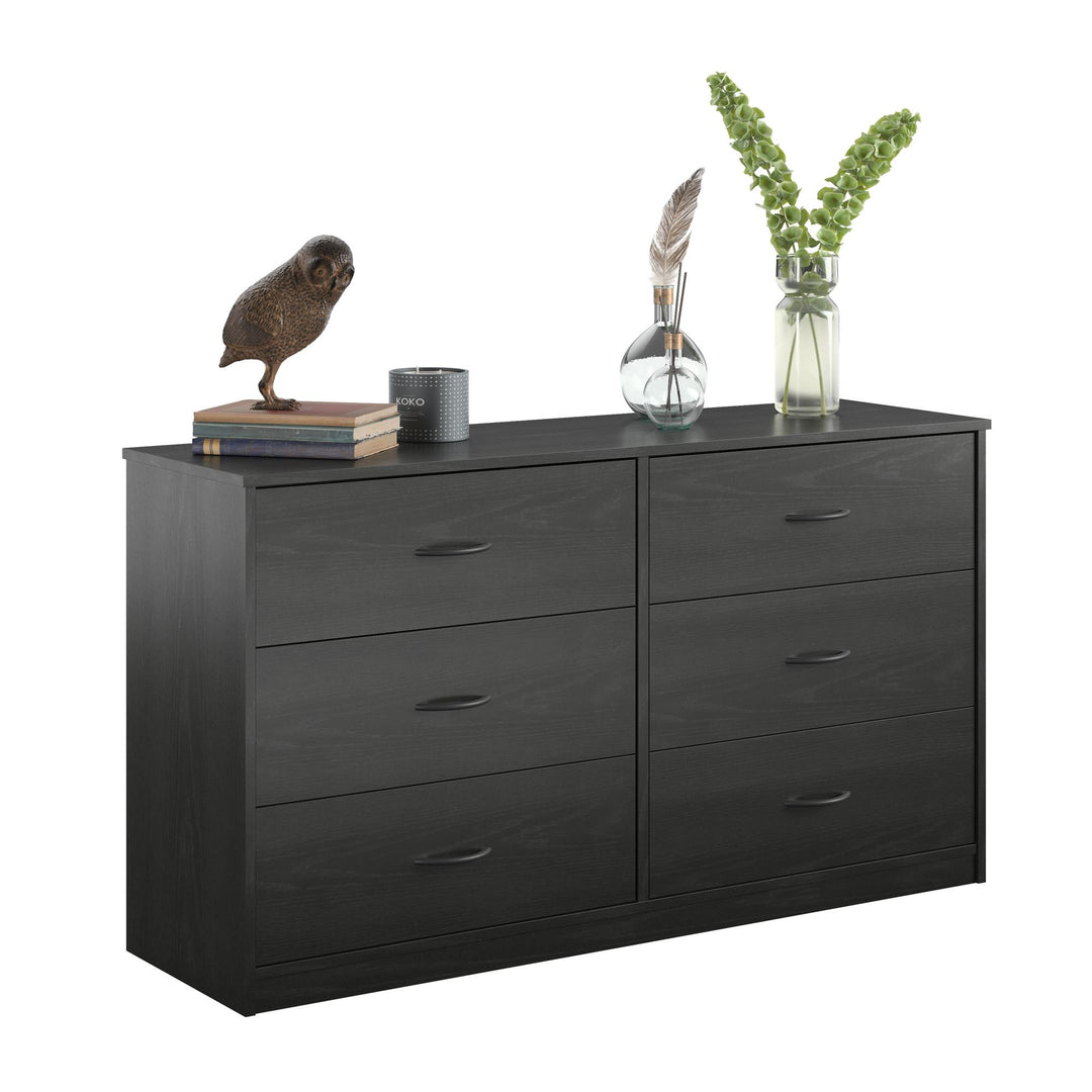 Milani 6 Drawer Wide Dresser - Black Oak