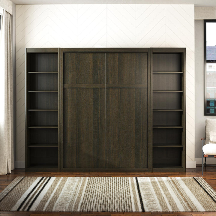 Paramount Murphy Bed with 2 Open Storage Side Cabinets - Espresso - Full