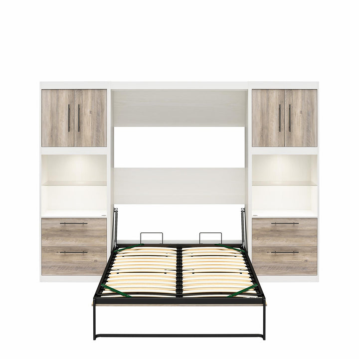 Pinnacle Murphy Bed Bundle with 2 Side Cabinets & Touch Sensor LED Lighting - Gray Oak - Full