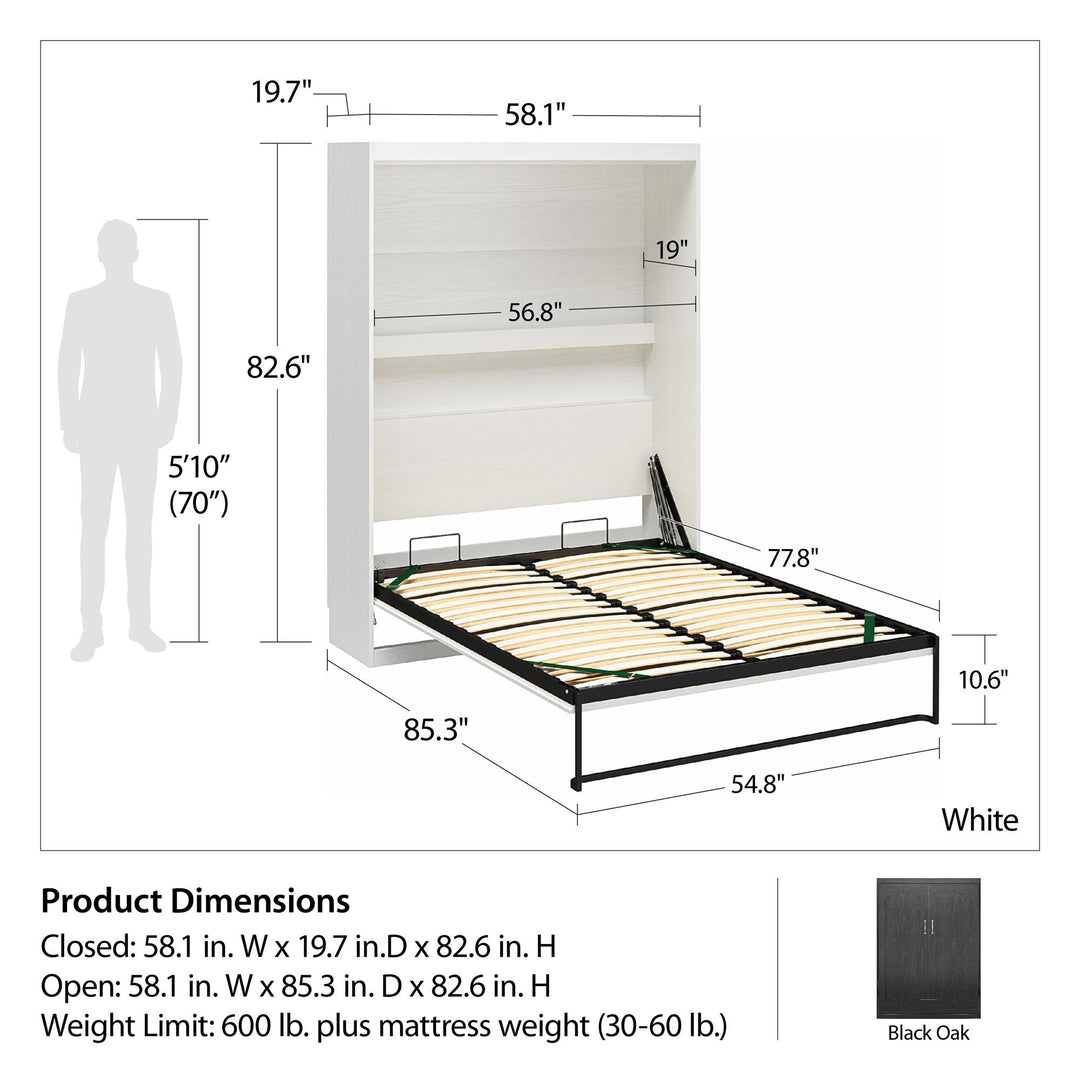 Her Majesty Murphy Bed with Gallery Shelf - White - Full