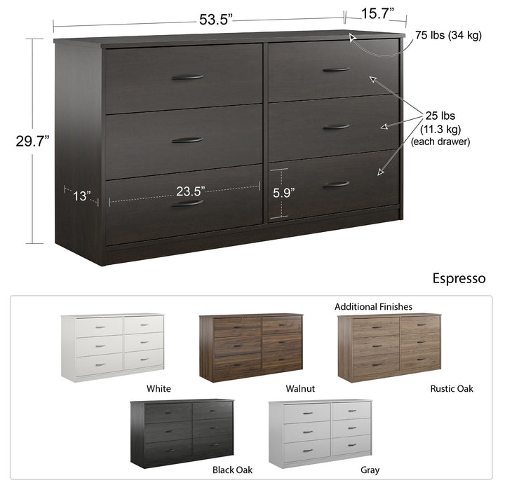 Milani 6 Drawer Wide Dresser - White