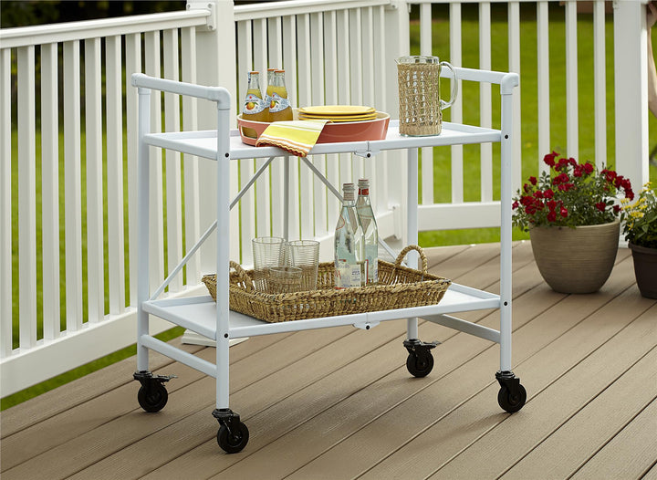 Outdoor Folding Serving Cart with 2 Shelves - White - Solid Shelf