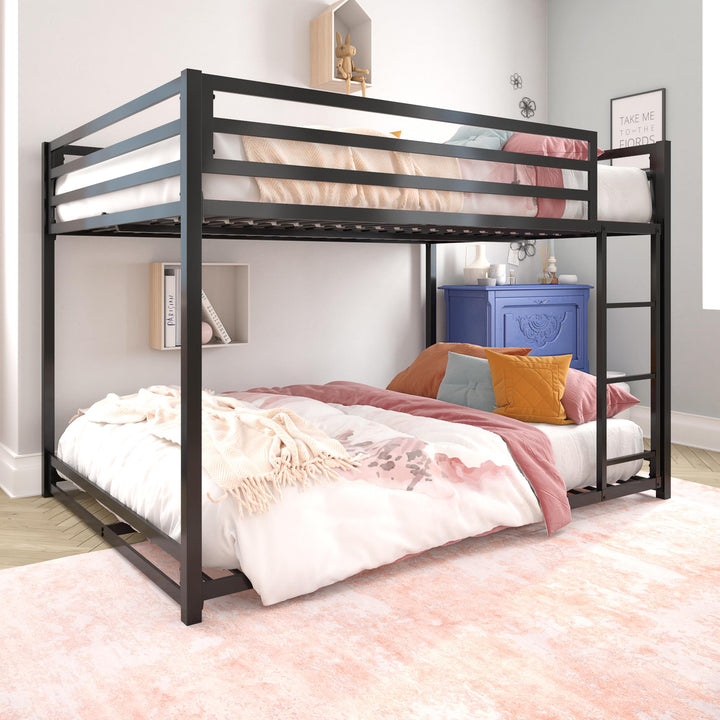 Miles Full Over Full Metal Bunk Bed with Metal Slats and Integrated Ladder - Black - Full-Over-Full