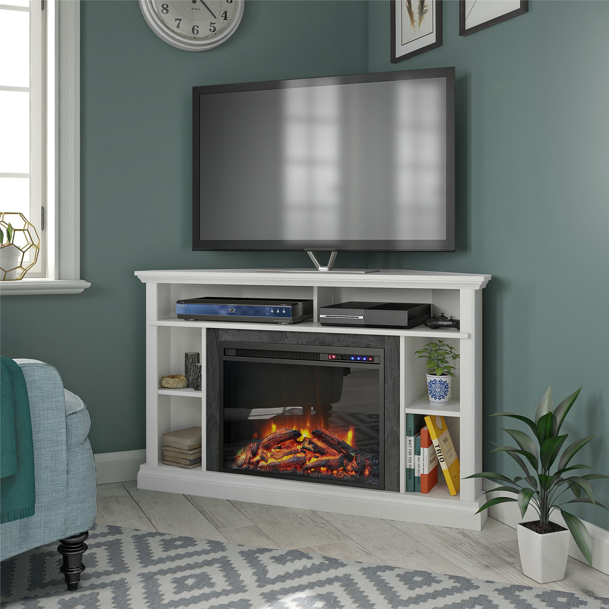 Corner entertainment center with fireplace for 65 inch deals tv