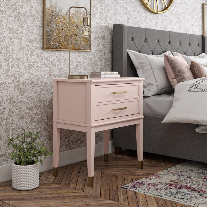 Westerleigh 2 Drawer Nightstand with Gold Accents - Pale Dogwood