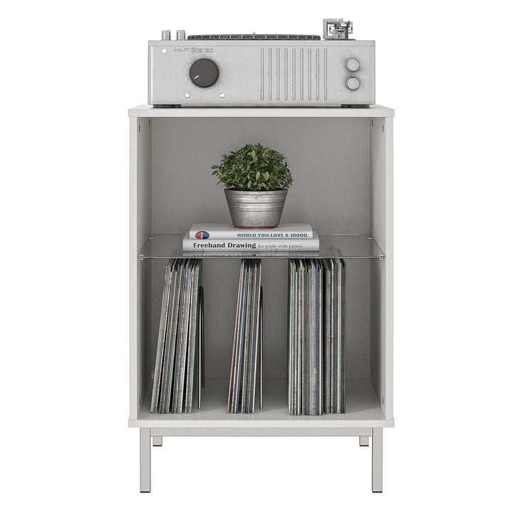 Lumina Turntable Stand with 2 Shelves and LED Lights - White