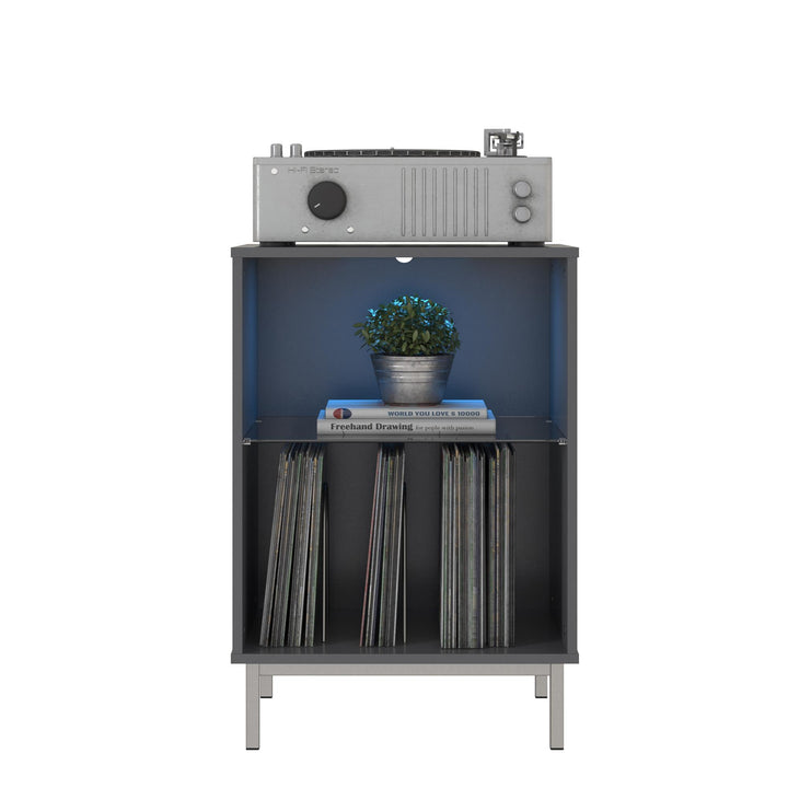 Lumina Turntable Stand with 2 Shelves and LED Lights - Graphite Grey