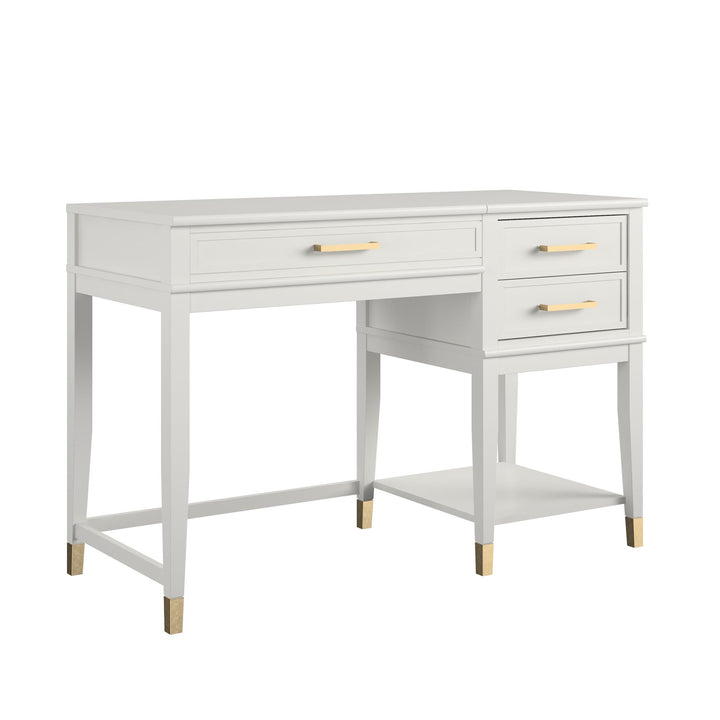 Westerleigh Lift-Top Computer Desk with Gold Accents - White