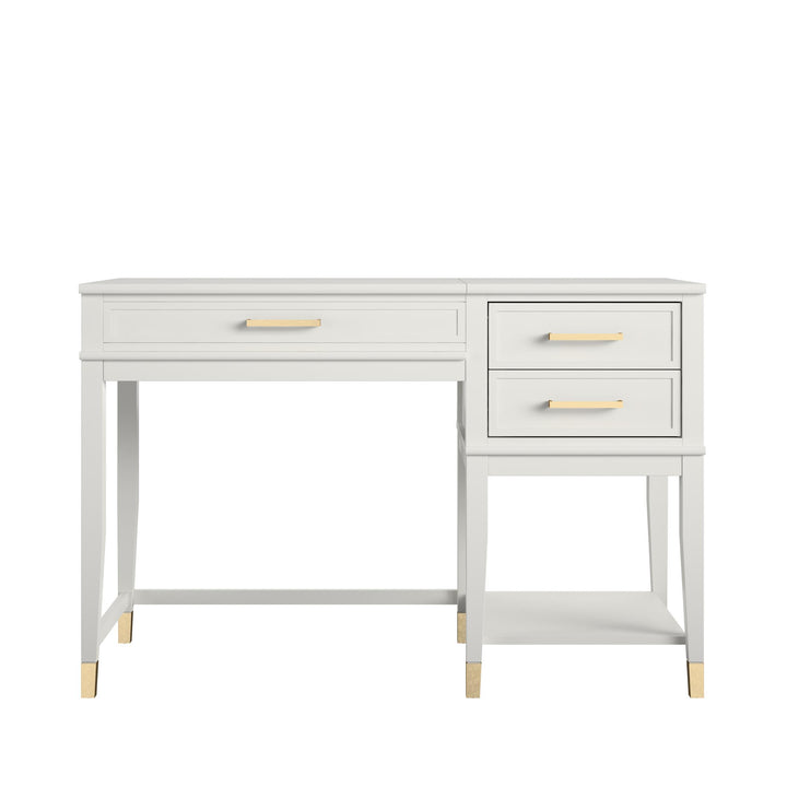 Westerleigh Lift-Top Computer Desk with Gold Accents - White