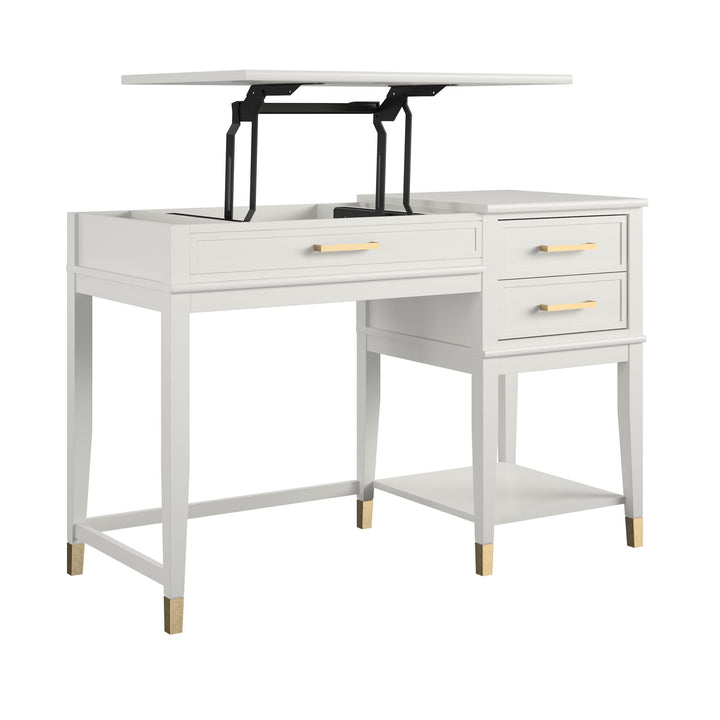 Westerleigh Lift-Top Computer Desk with Gold Accents - White