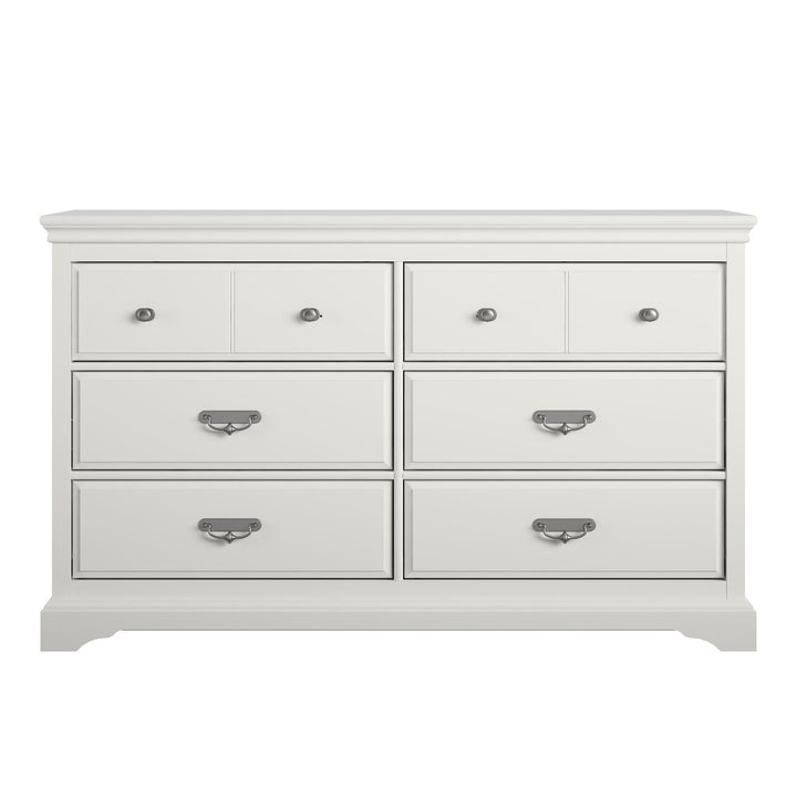 Bristol Traditional 6 Drawer Dresser with Elegant Moldings and Pewter Pulls - White