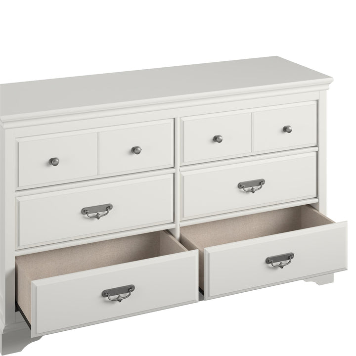 Bristol Traditional 6 Drawer Dresser with Elegant Moldings and Pewter Pulls - White