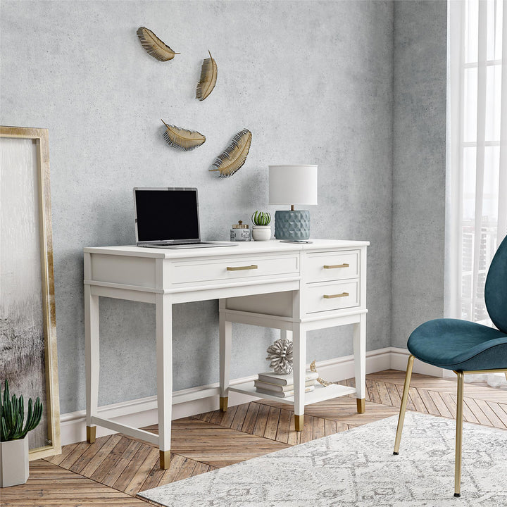 Westerleigh Lift-Top Computer Desk with Gold Accents - White