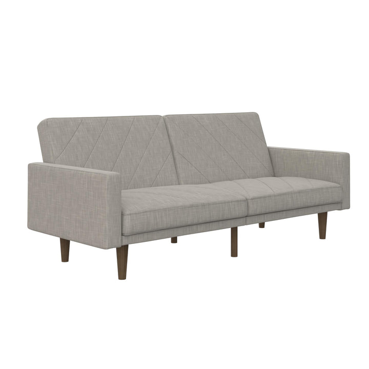 Paxson Futon with Solid Wood Legs and Diagonal Design - Light Gray