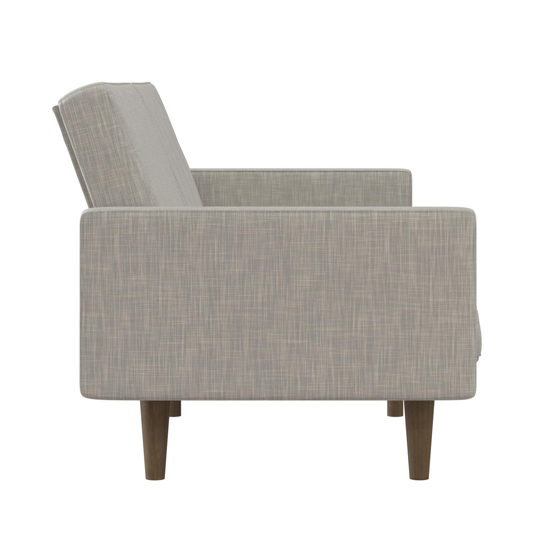 Paxson Futon with Solid Wood Legs and Diagonal Design - Light Gray