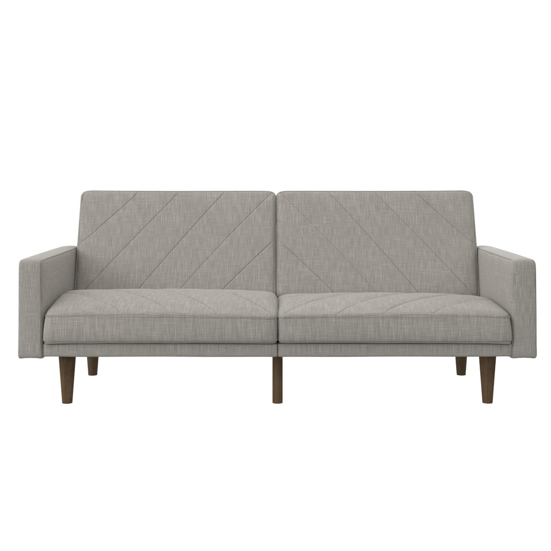 Paxson Futon with Solid Wood Legs and Diagonal Design - Light Gray