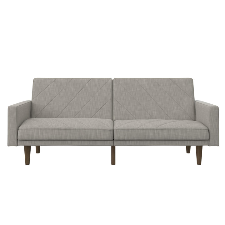 Paxson Futon with Solid Wood Legs and Diagonal Design - Light Gray