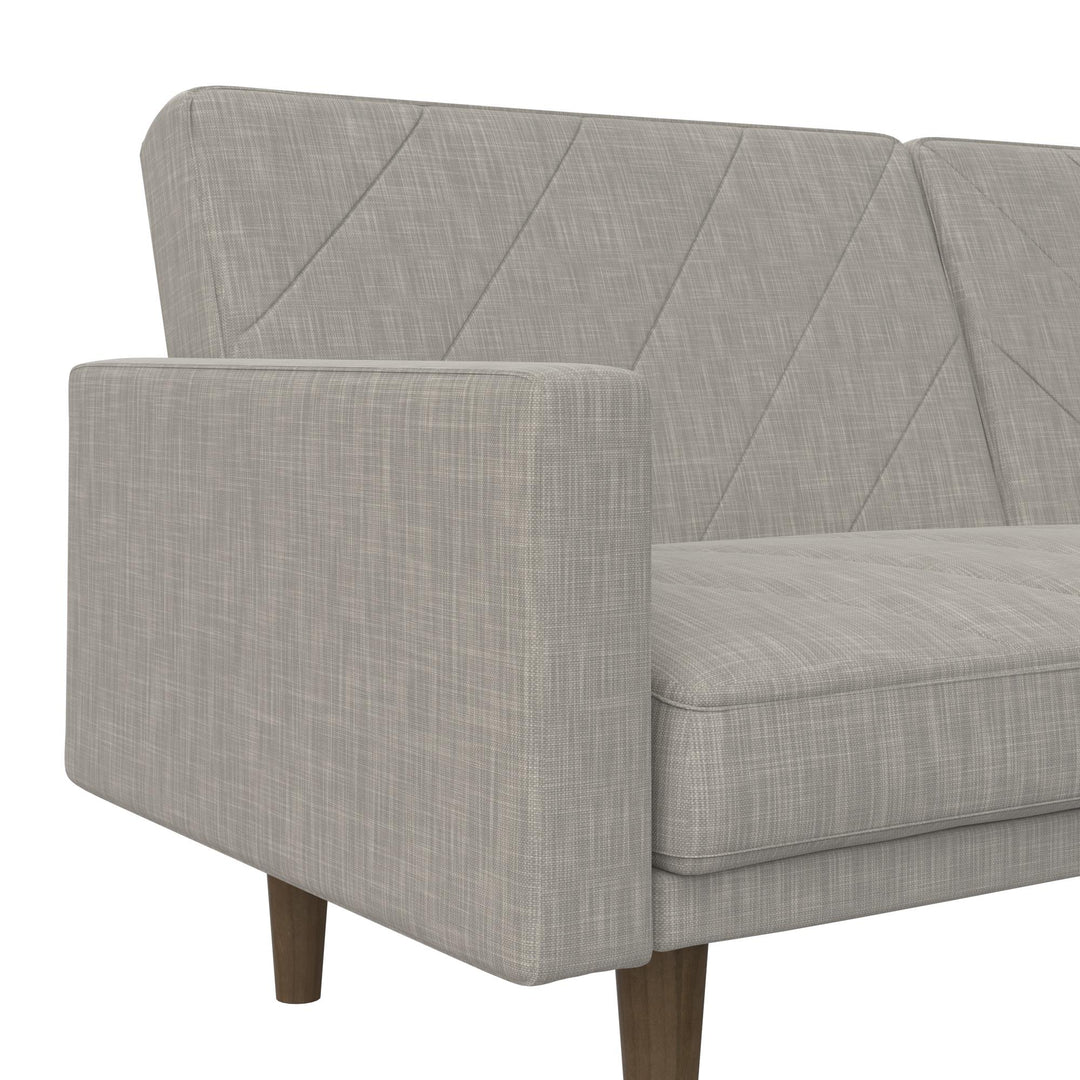 Paxson Futon with Solid Wood Legs and Diagonal Design - Light Gray