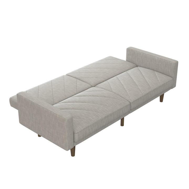 Paxson Futon with Solid Wood Legs and Diagonal Design - Light Gray