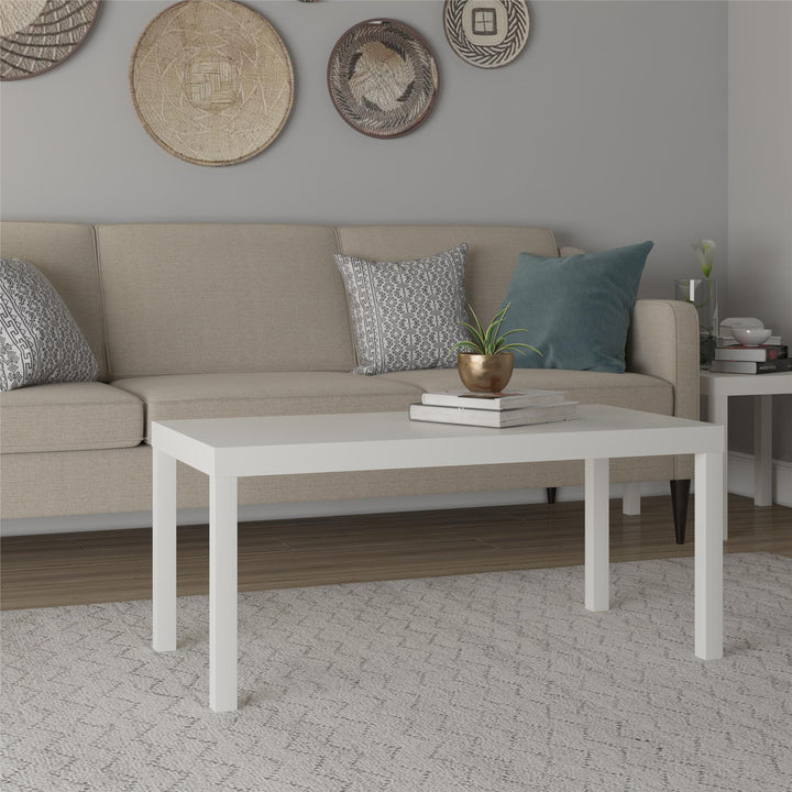 Parsons Hollow Core Coffee Table with Large Top - White