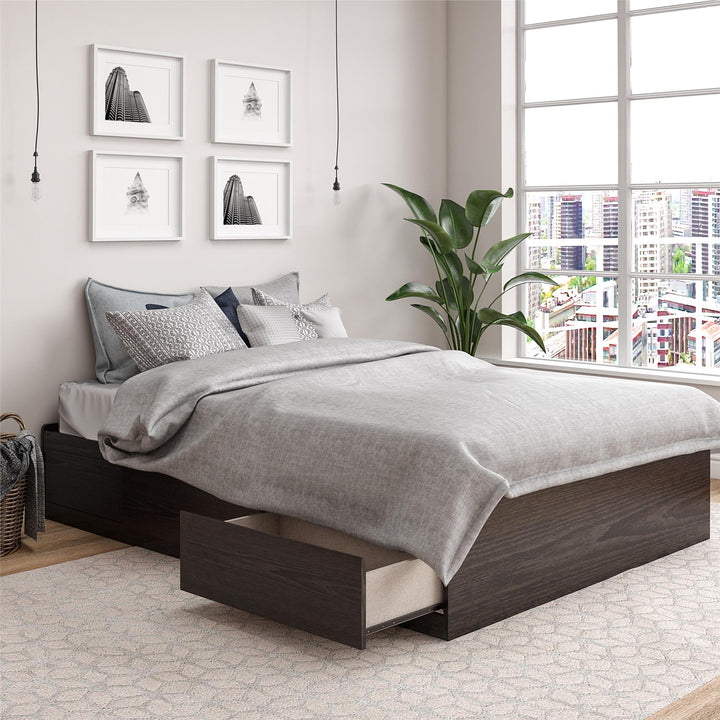 Platform Bed with 2 Large Storage Drawers and No Box Spring Required - Espresso - Full