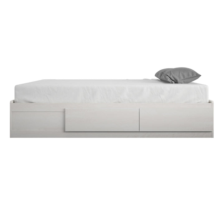 Platform Bed with 2 Large Storage Drawers and No Box Spring Required - Ivory Oak - Full