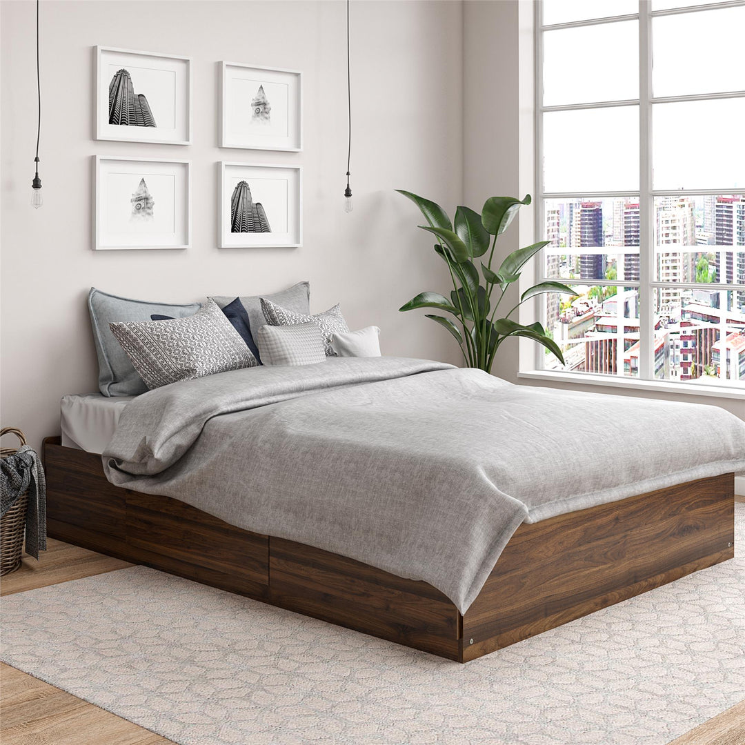 Platform Bed with 2 Large Storage Drawers and No Box Spring Required - Florence Walnut - Full