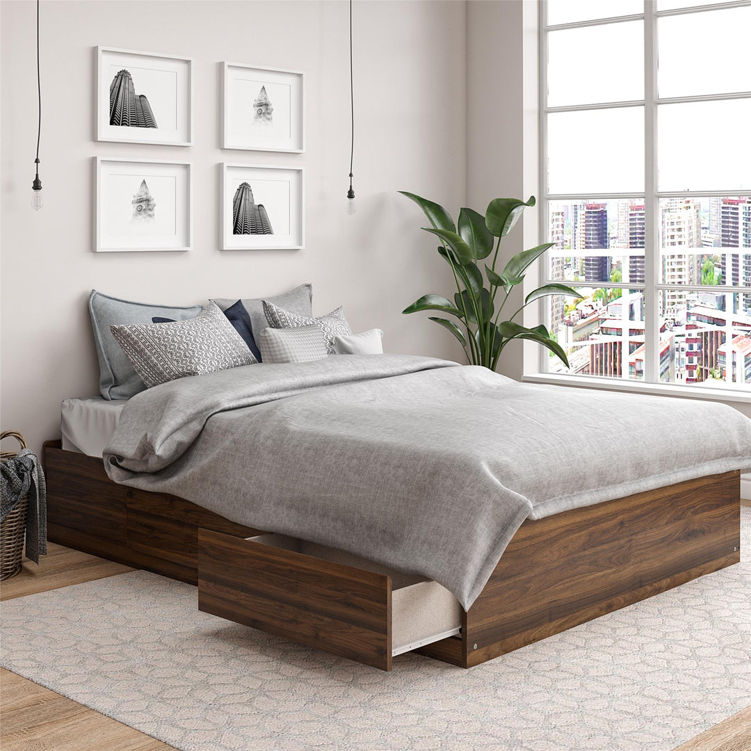 Platform Bed with 2 Large Storage Drawers and No Box Spring Required - Florence Walnut - Full