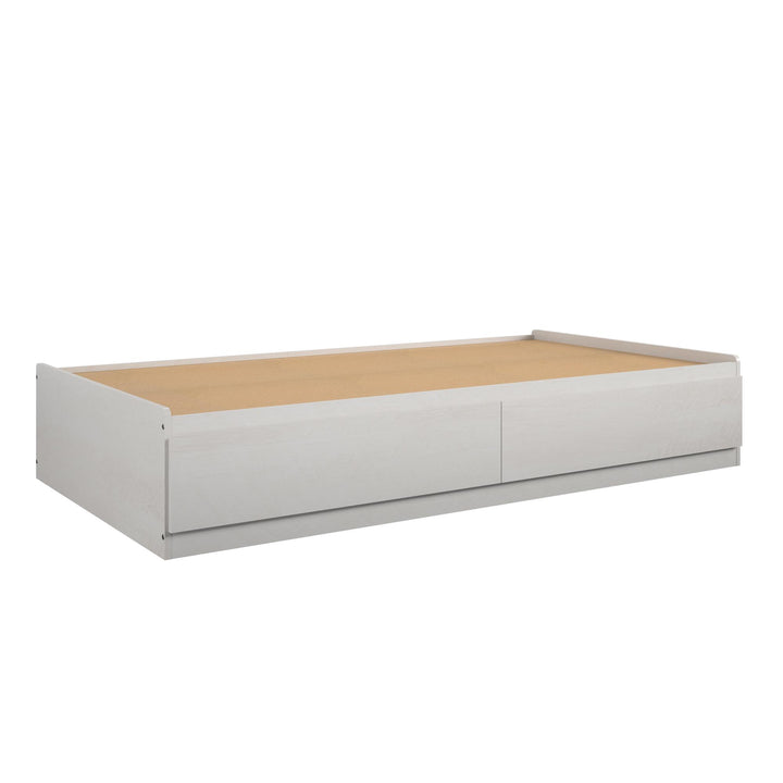 Platform Bed with 2 Large Storage Drawers and No Box Spring Required - Ivory Oak - Twin