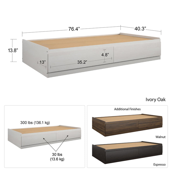 Platform Bed with 2 Large Storage Drawers and No Box Spring Required - Espresso - Twin