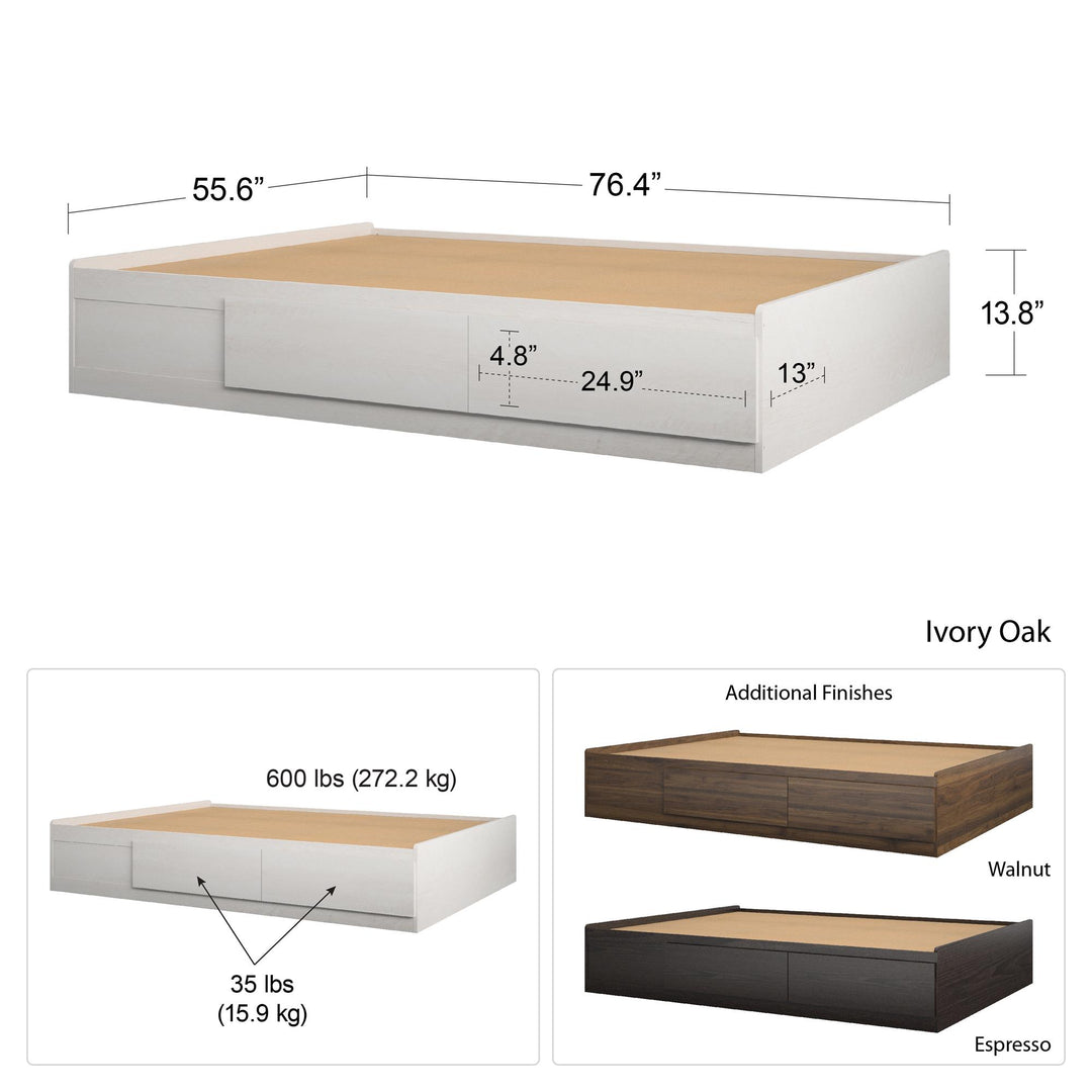 Platform Bed with 2 Large Storage Drawers and No Box Spring Required - Espresso - Full