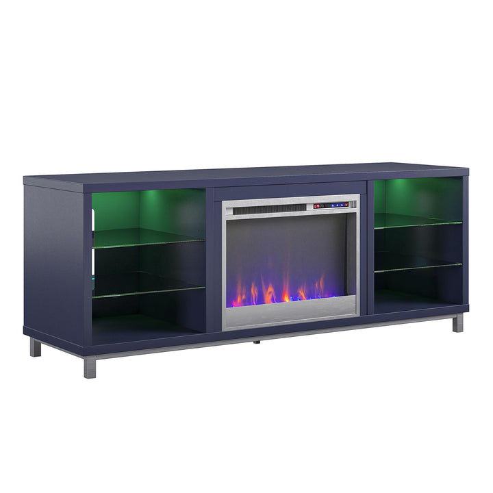 Lumina Fireplace TV Stand for TVs up to 70 Inch with 7 Color LED Lights - Navy - 66”-70”