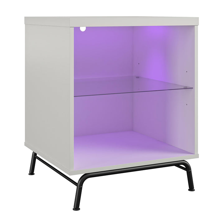 Melbourne End Table with LED Lighting and Glass Shelf - White