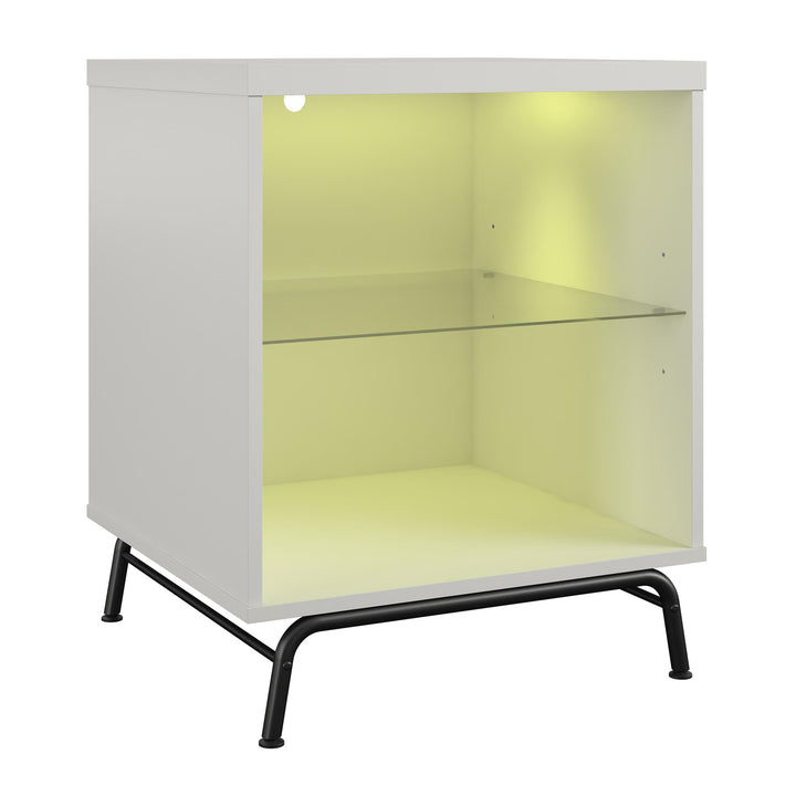 Melbourne End Table with LED Lighting and Glass Shelf - White