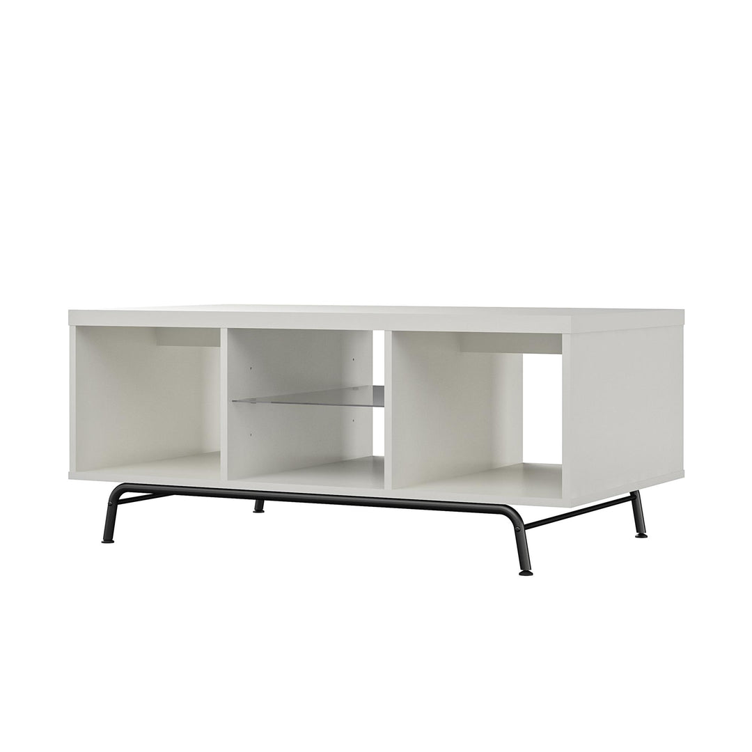 Melbourne Coffee Table with Glass Shelf and 2 Open Compartments - White