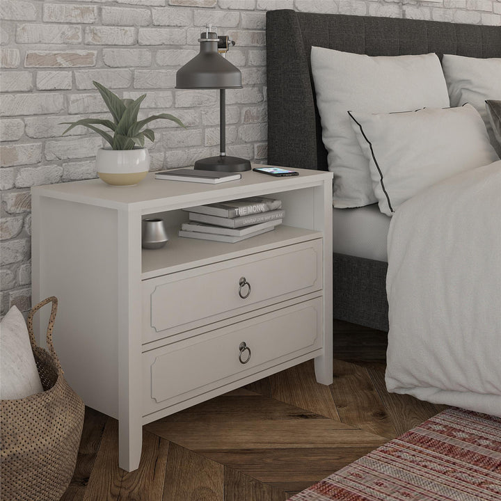 Her Majesty 2 Drawer Nightstand with 1 Open Cubby and 2 Drawers - White