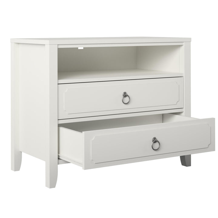 Her Majesty 2 Drawer Nightstand with 1 Open Cubby and 2 Drawers - White