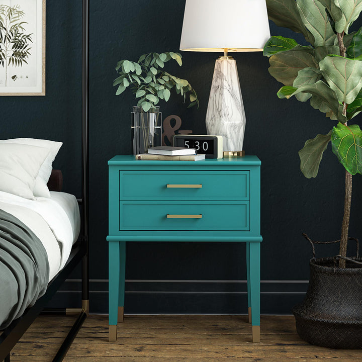 Westerleigh 2 Drawer Nightstand with Gold Accents - Emerald Green