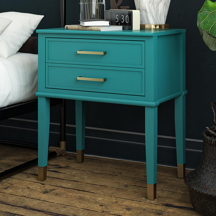 Westerleigh 2 Drawer Nightstand with Gold Accents - Emerald Green