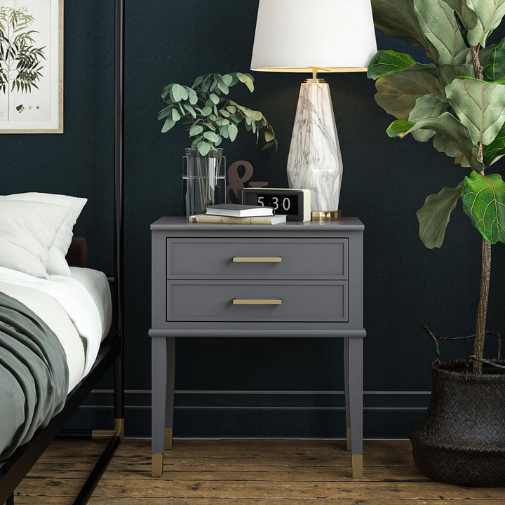 Westerleigh 2 Drawer Nightstand with Gold Accents - Graphite Grey