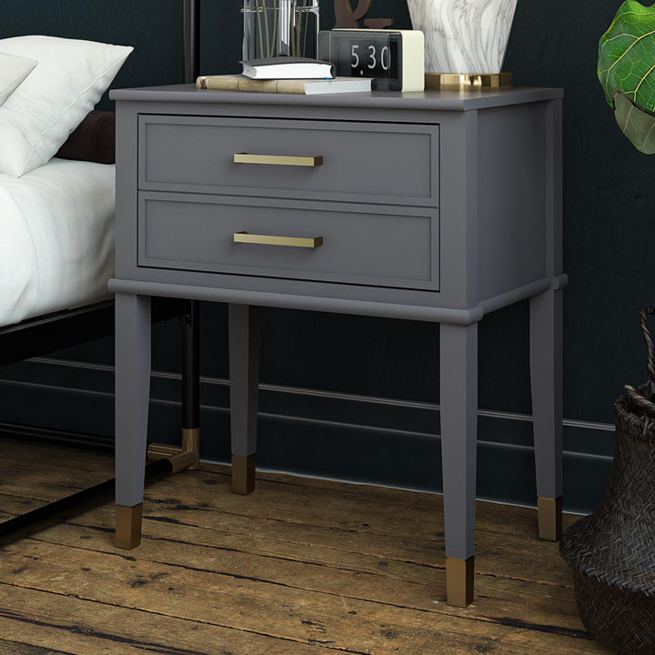 Westerleigh 2 Drawer Nightstand with Gold Accents - Graphite Grey