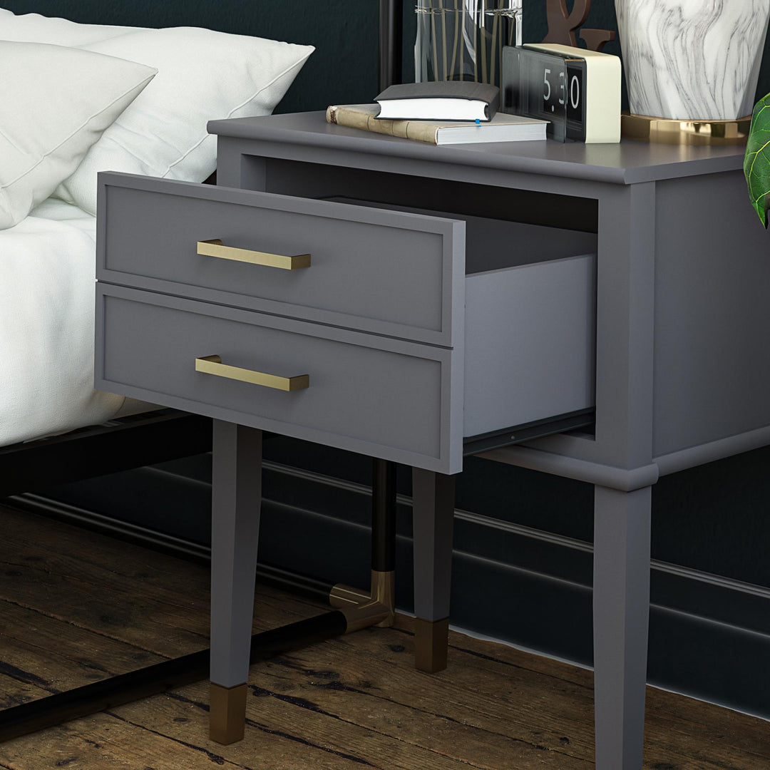 Westerleigh 2 Drawer Nightstand with Gold Accents - Graphite Grey